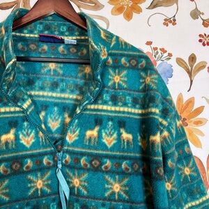 VTG Bugle Boy Women’s XL Green Loose Forestcore Deer Sun Fleece 1/4 Zip Pullover